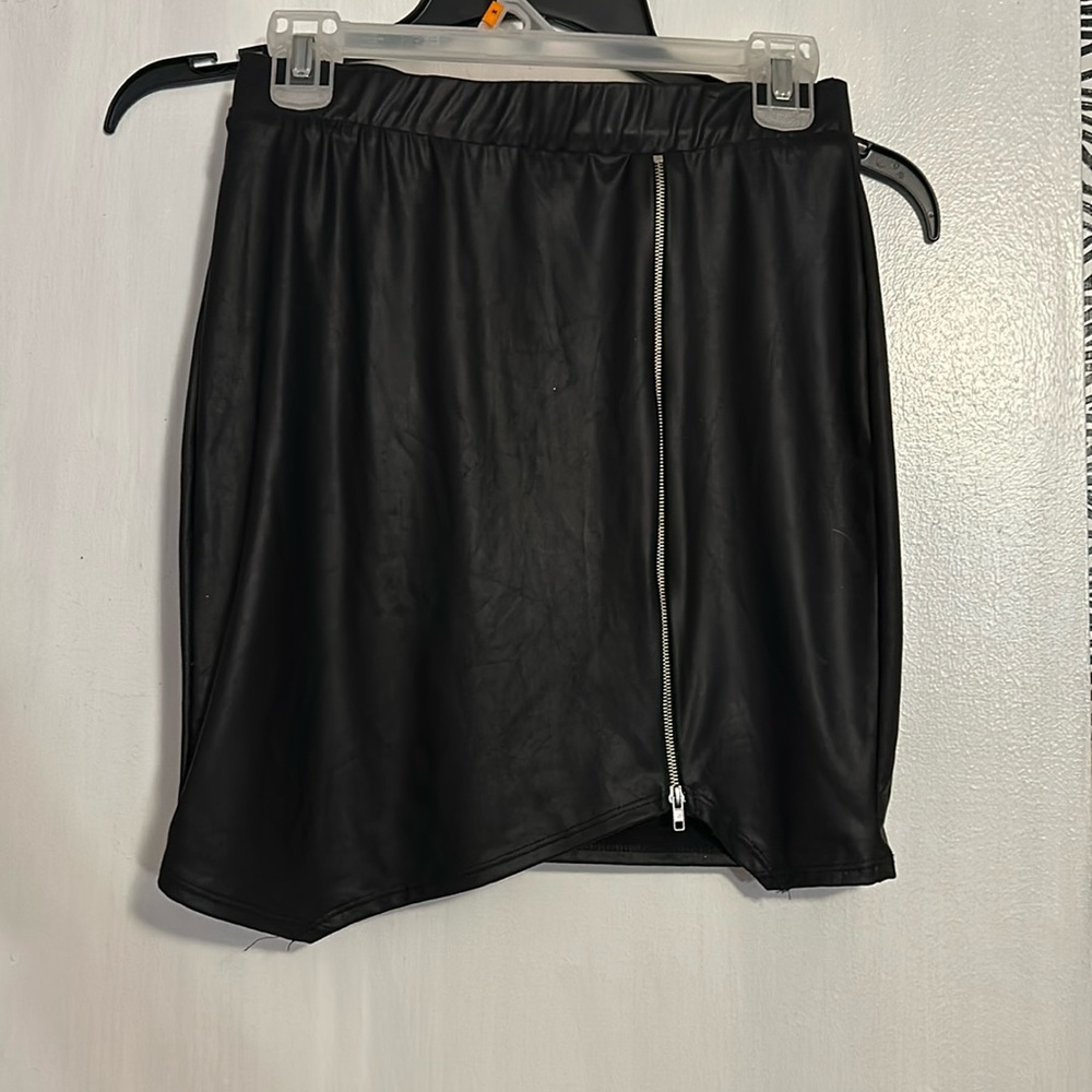 Black faux leather mini skirt